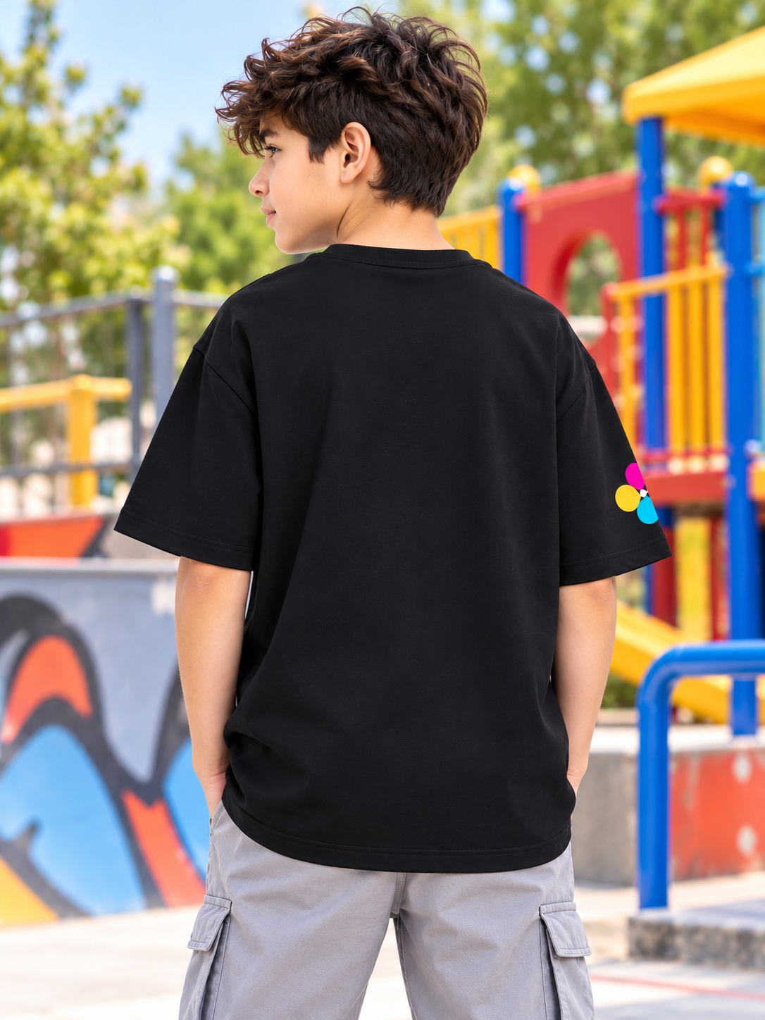 RETRO STRIPES OVERSIZED T-SHIRT BLACK KIDS BLACK