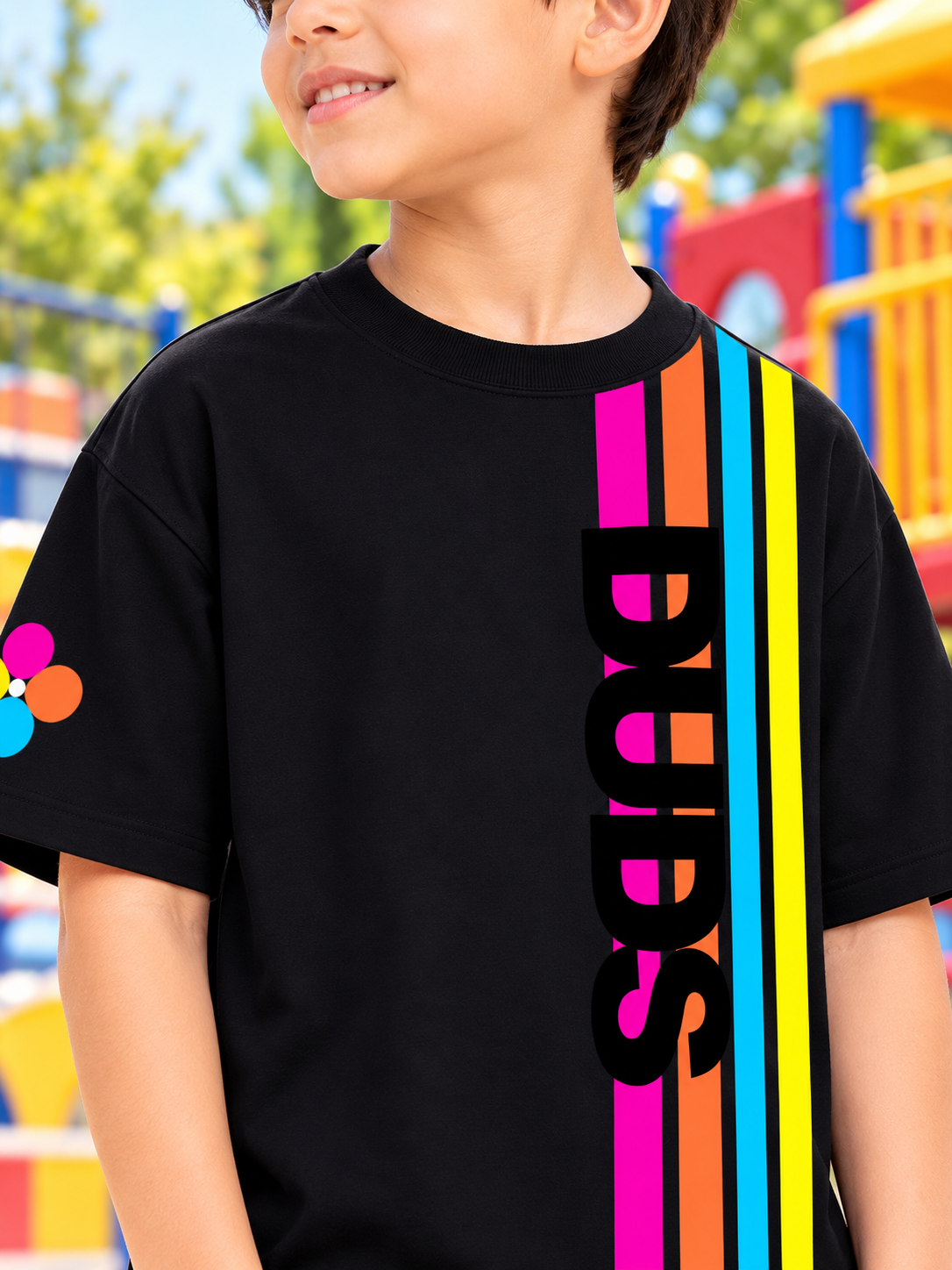 RETRO STRIPES OVERSIZED T-SHIRT BLACK KIDS BLACK