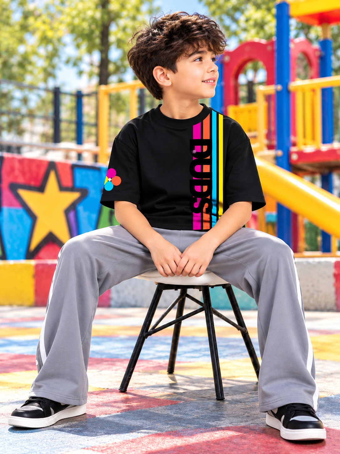 RETRO STRIPES OVERSIZED T-SHIRT BLACK KIDS BLACK