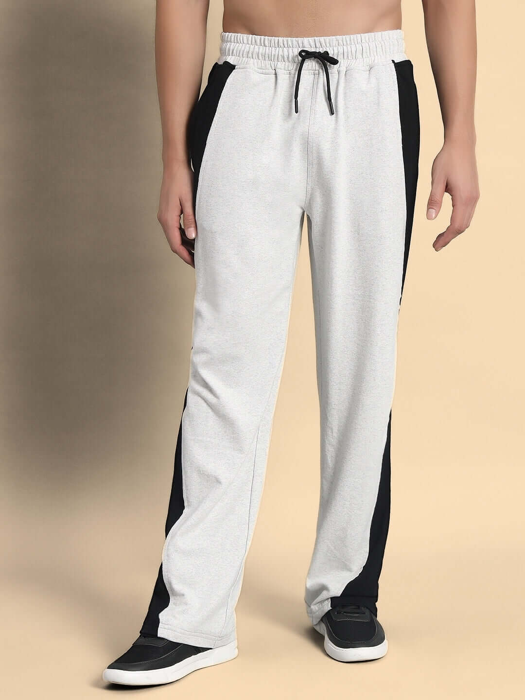 Men's Revive Side Contrast Joggers in melange grey and black, comfortable fit for casual wear, available with custom sizing.