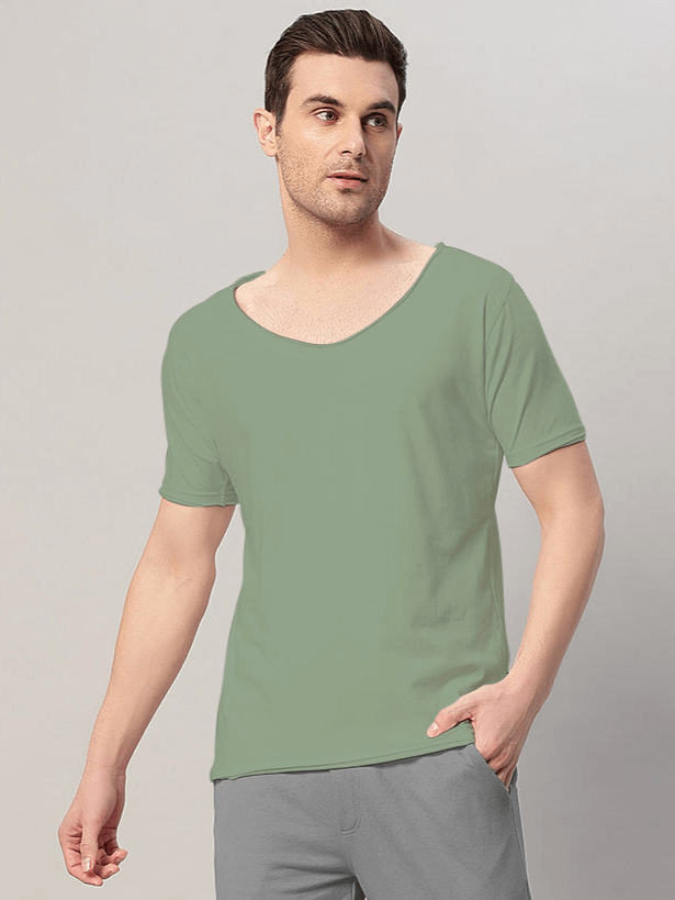 Ricky Regular Fit T-Shirt in Sage Green, 100% Cotton, Premium Heavy Gauge Fabric, Bio-washed, Made in India.