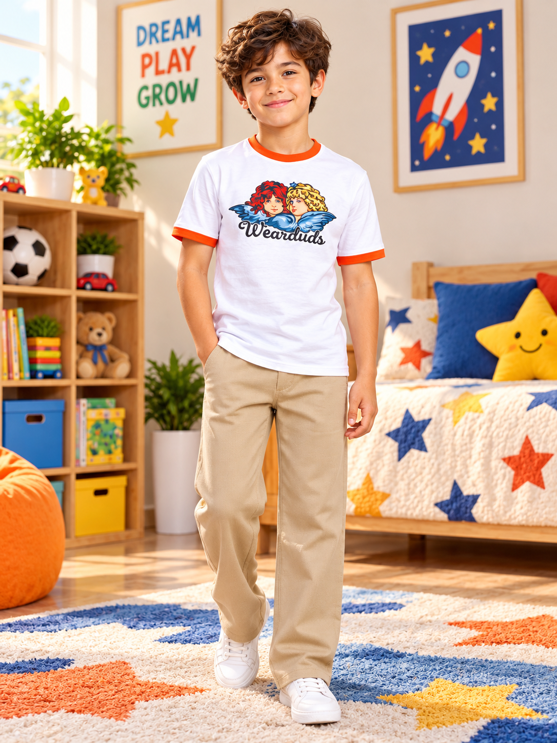 RINGER REGULAR FIT T-SHIRT FOR BOYS GIRLS WHITE