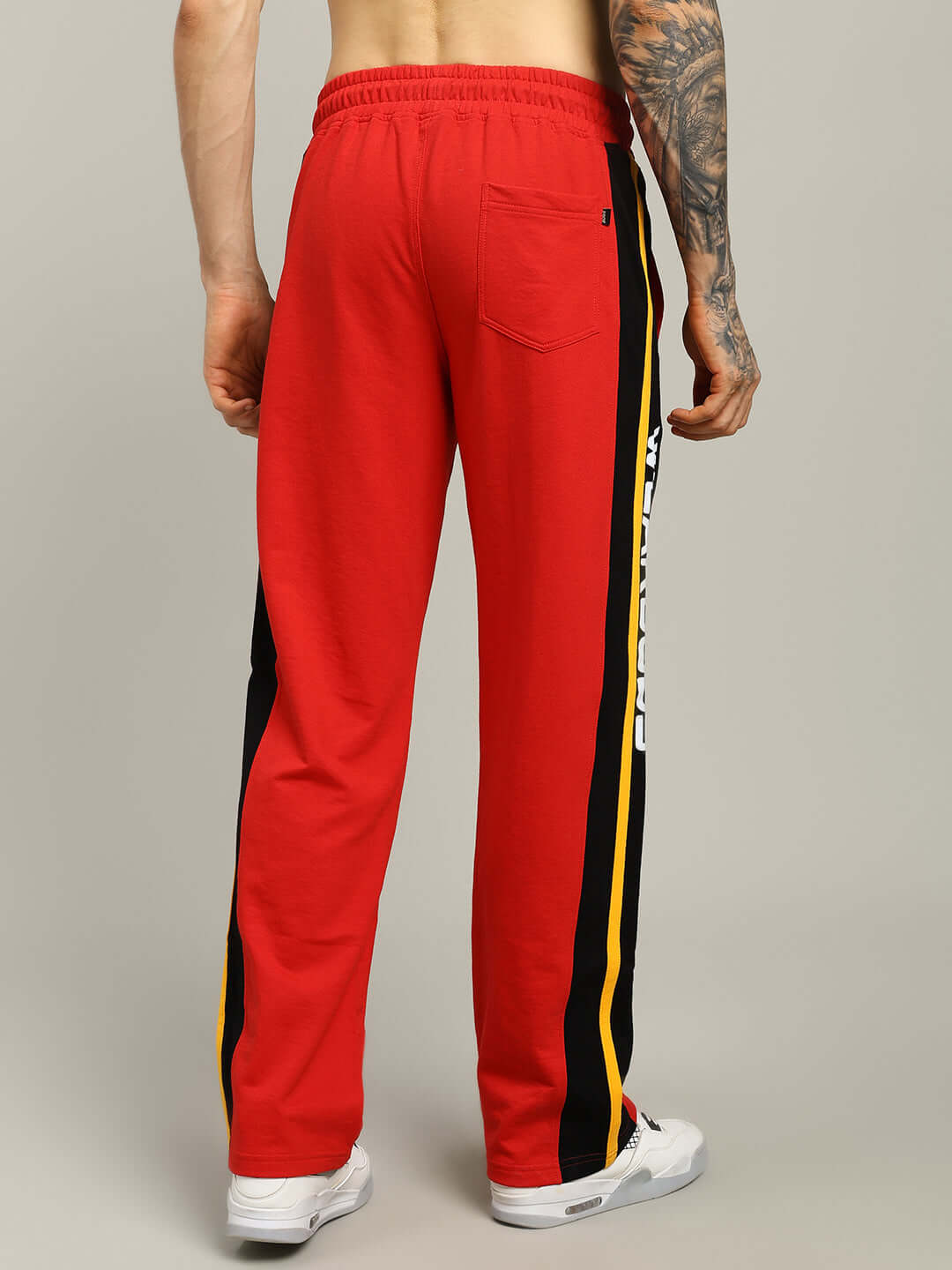 Back view of ROGER RELAXED-FIT JOGGERS RED MEN with striped sides