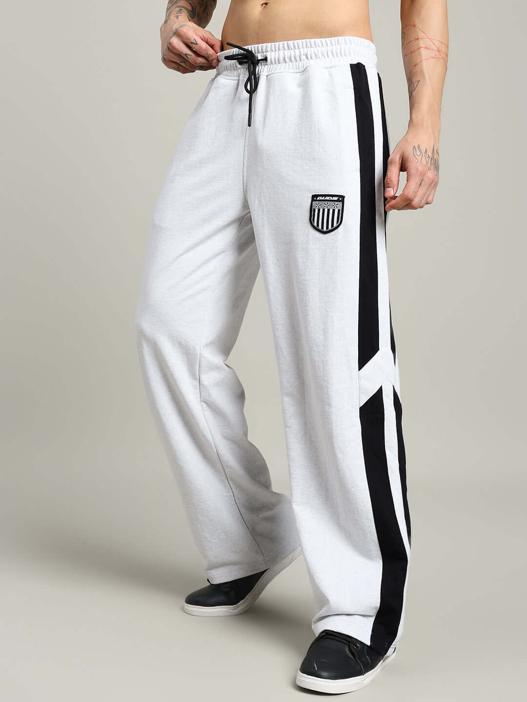 ROYALSON COTTON JOGGERS MELANGE-GREY with contrast panel details, featuring plush cotton terry fabric for ultimate comfort and style.