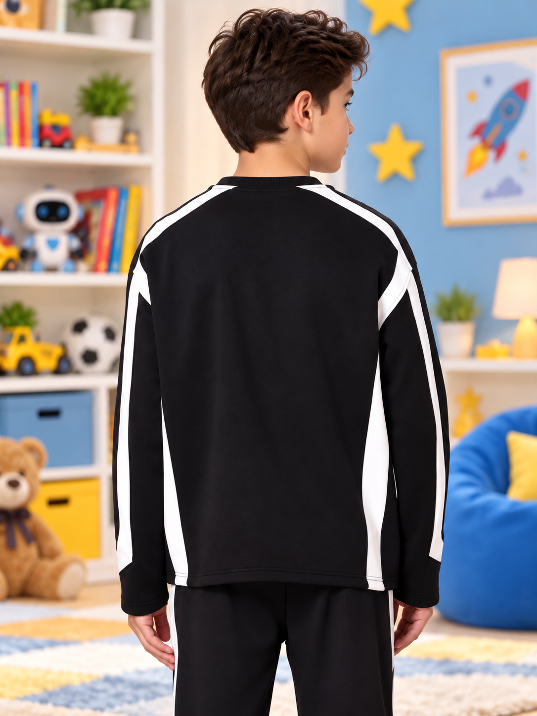 RUGBY OVERSIZED FLEECE SWEATSHIRT KIDS BLACK WHITE