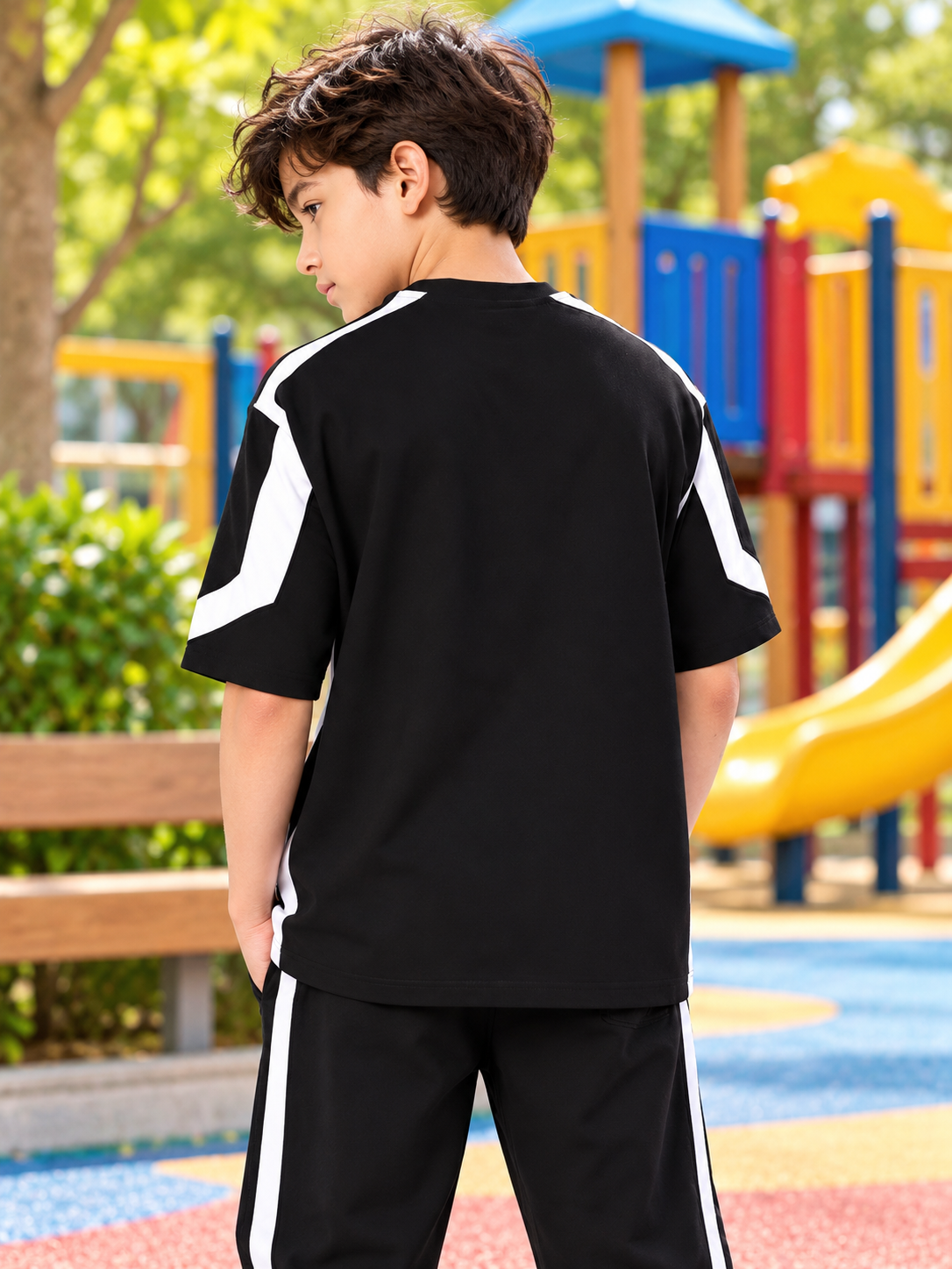 RUGBY OVER-SIZED T-SHIRT KIDS BLACK WHITE