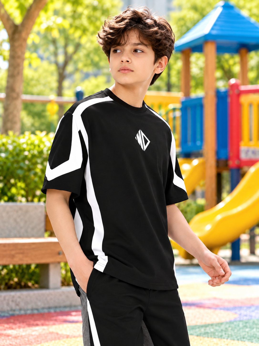 RUGBY OVER-SIZED T-SHIRT KIDS BLACK WHITE