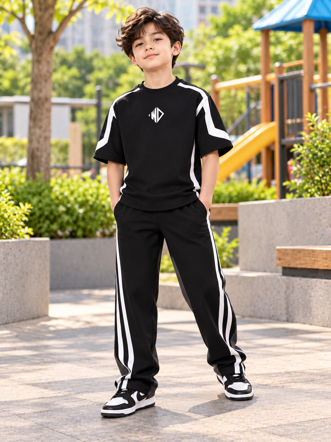 RUGBY OVER-SIZED T-SHIRT KIDS BLACK WHITE