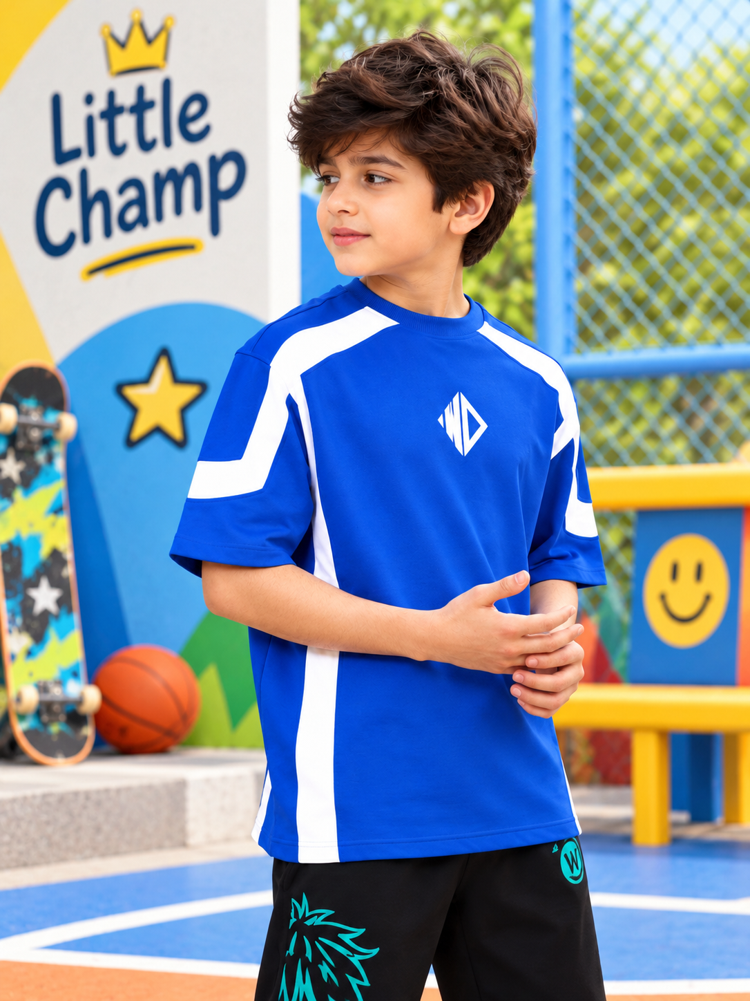 RUGBY OVER-SIZED T-SHIRT KIDS ROYAL BLUE WHITE