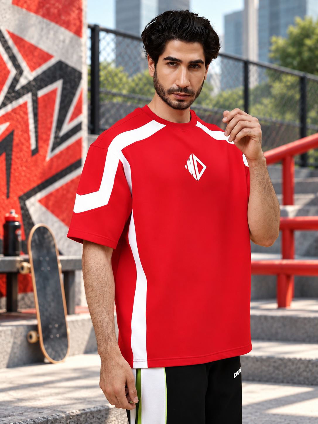 RUGBY OVER-SIZED T-SHIRT RED WHITE