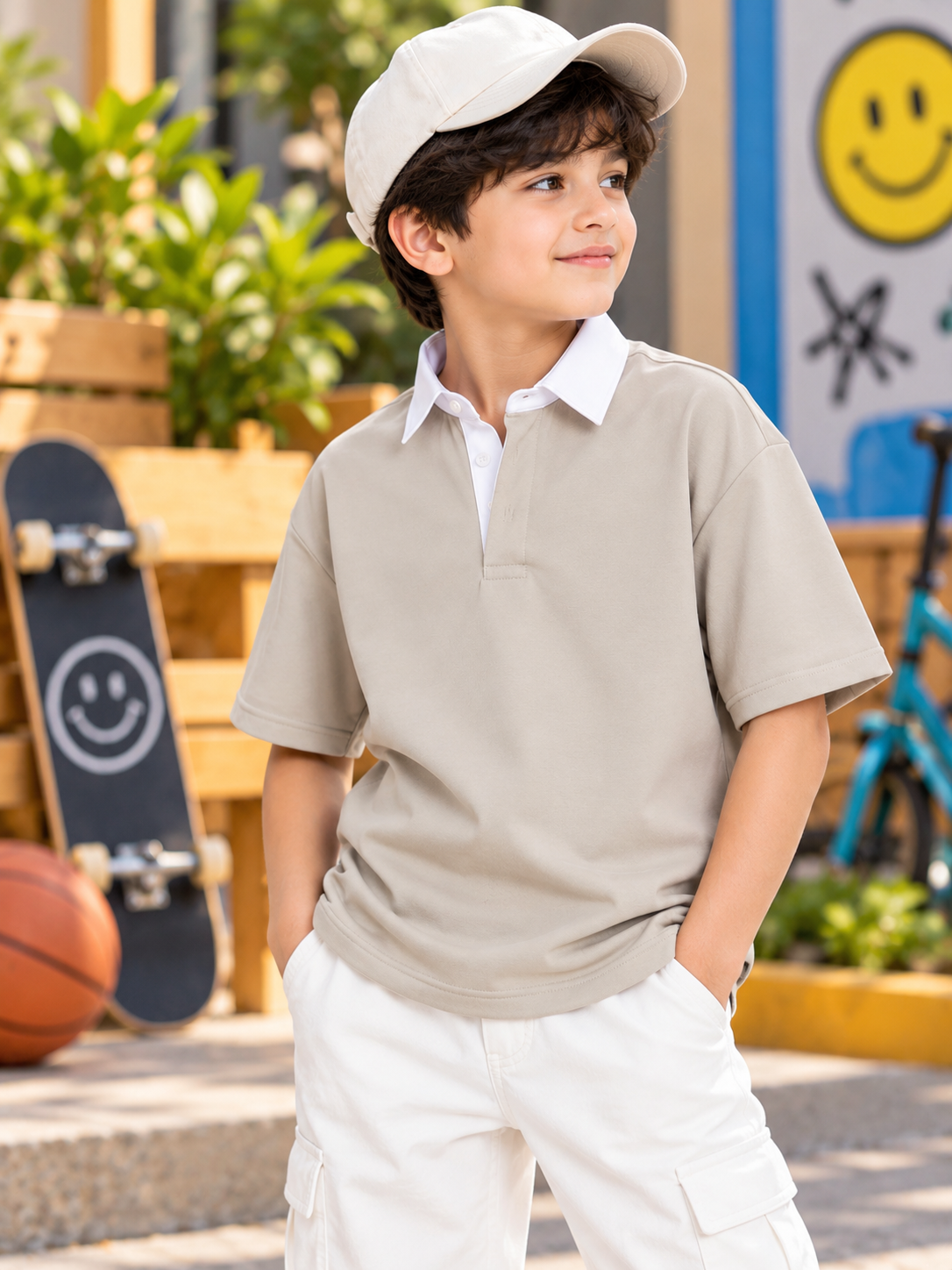SAGOL POLO OVERSIZED T-SHIRT KIDS BEIGE