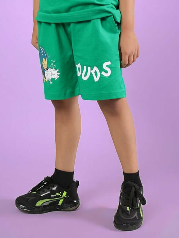 SATORU SHORTS FOR BOYS & GIRLS GREEN, stylish attire with custom fit option, made by experienced tailors, perfect for kids.