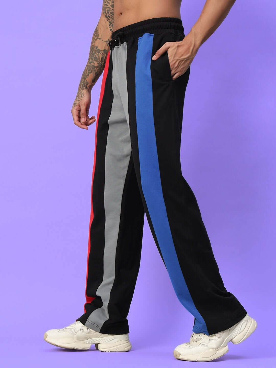 SCALE Relaxed Fit Joggers in multi color design, worn by model. Custom fit option available by DUDS. Made-to-order with 7-10 day dispatch.
