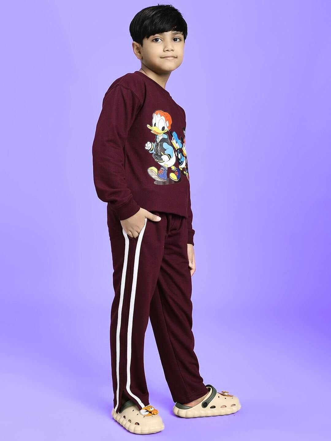 Child wearing SCHOOL DAYS CO-ORD FOR BOYS GIRLS MAROON, a comfortable and stylish set perfect for school or casual outings.