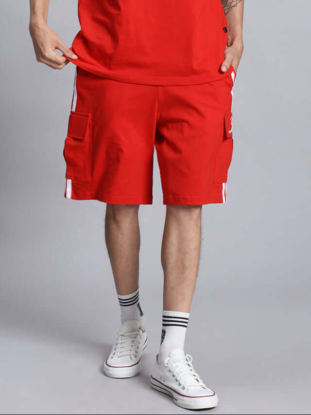 SCOTIA REGULAR FIT COTTON SHORTS RED worn by model showcasing casual style