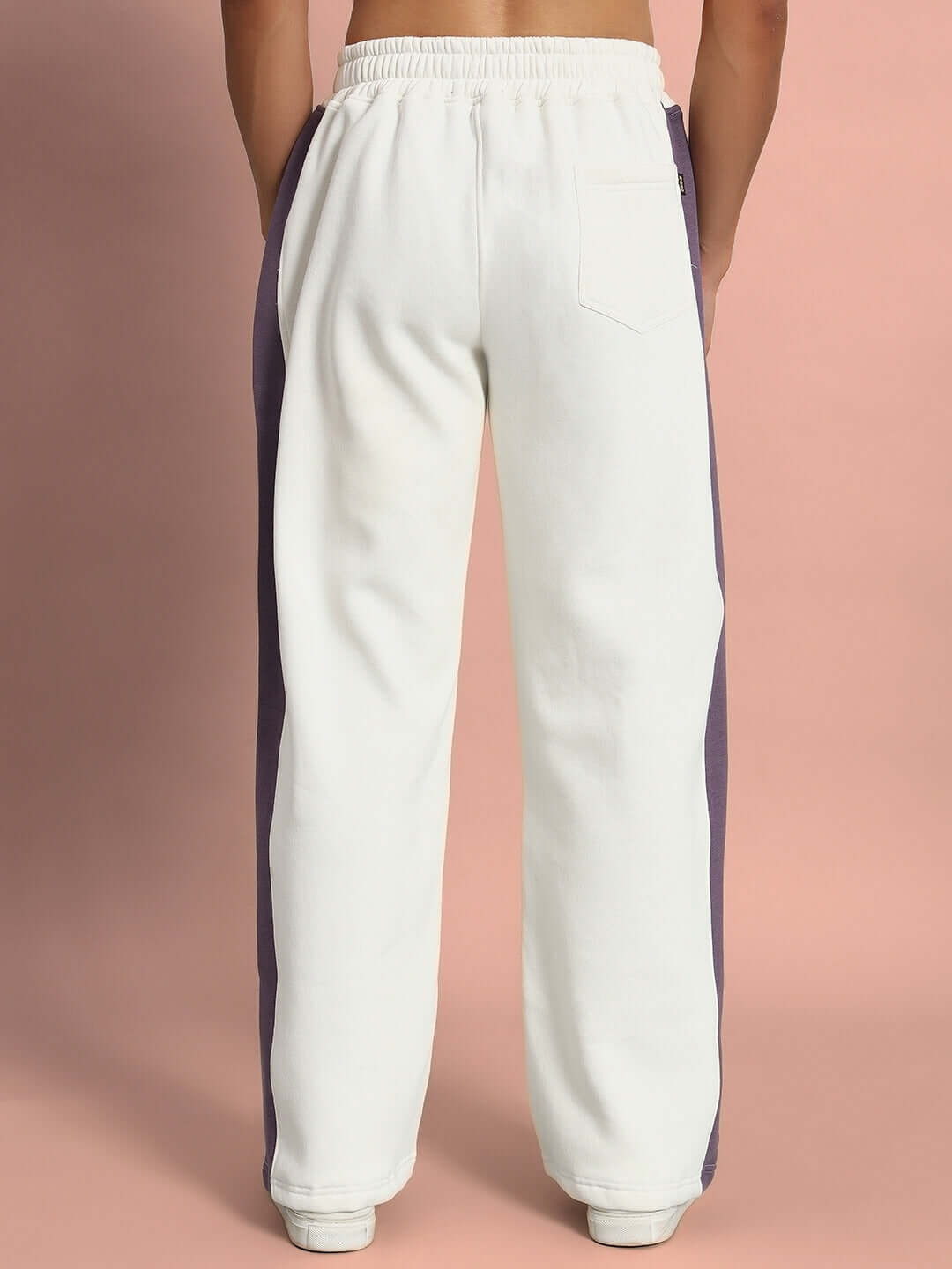Back view of SELF LOVE FLEECE CO-ORD WHITE VIOLET joggers highlighting white and violet color