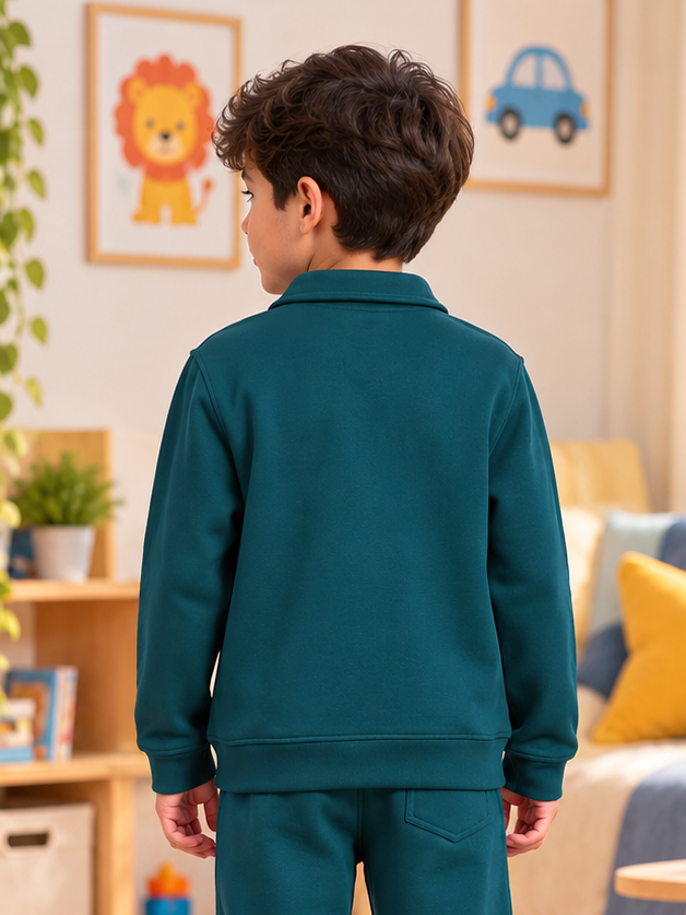 SHAGGY FLEECE JACKET FOR BOYS & GIRLS TEAL GREEN - Wearduds, view 3