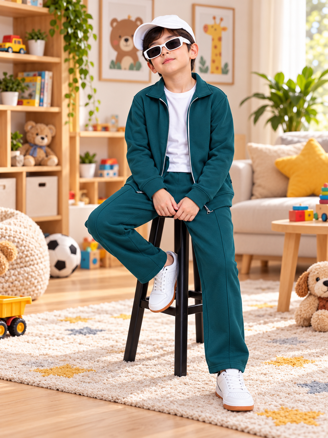 SHAGGY FLEECE JOGGER FOR BOYS & GIRLS TEAL GREEN - Wearduds, view 6