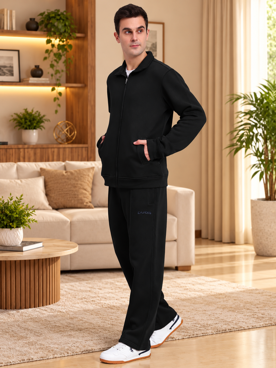 SHAGGY ZIPPER FLEECE CO-ORD SET BLACK - Wearduds, view 2