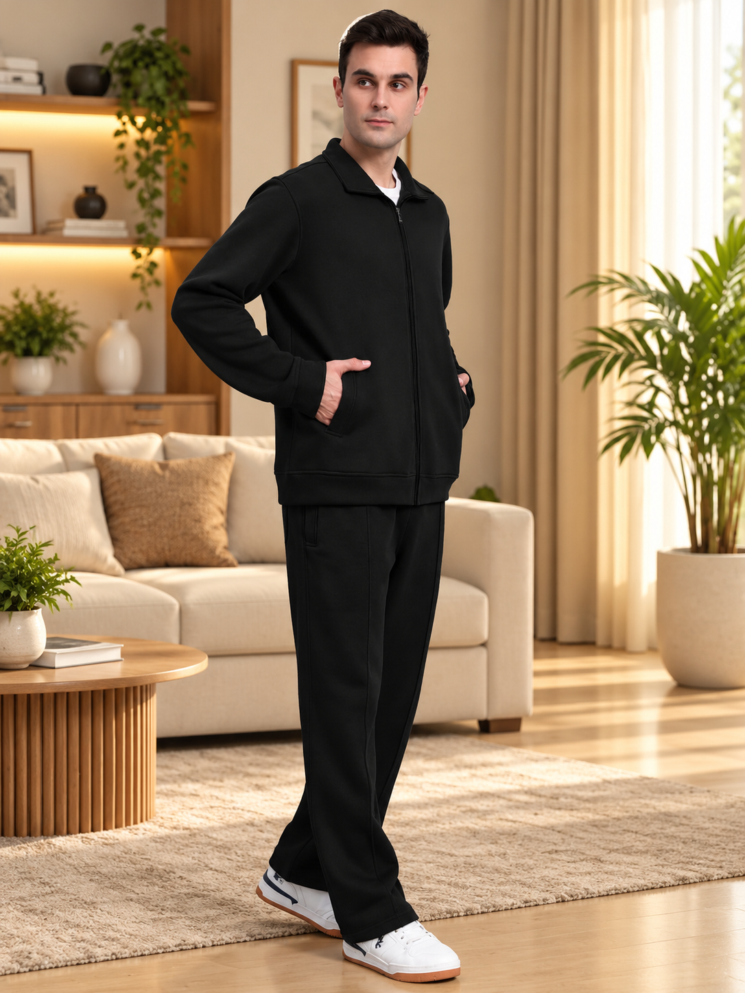 SHAGGY ZIPPER FLEECE CO-ORD SET BLACK - Wearduds, view 4