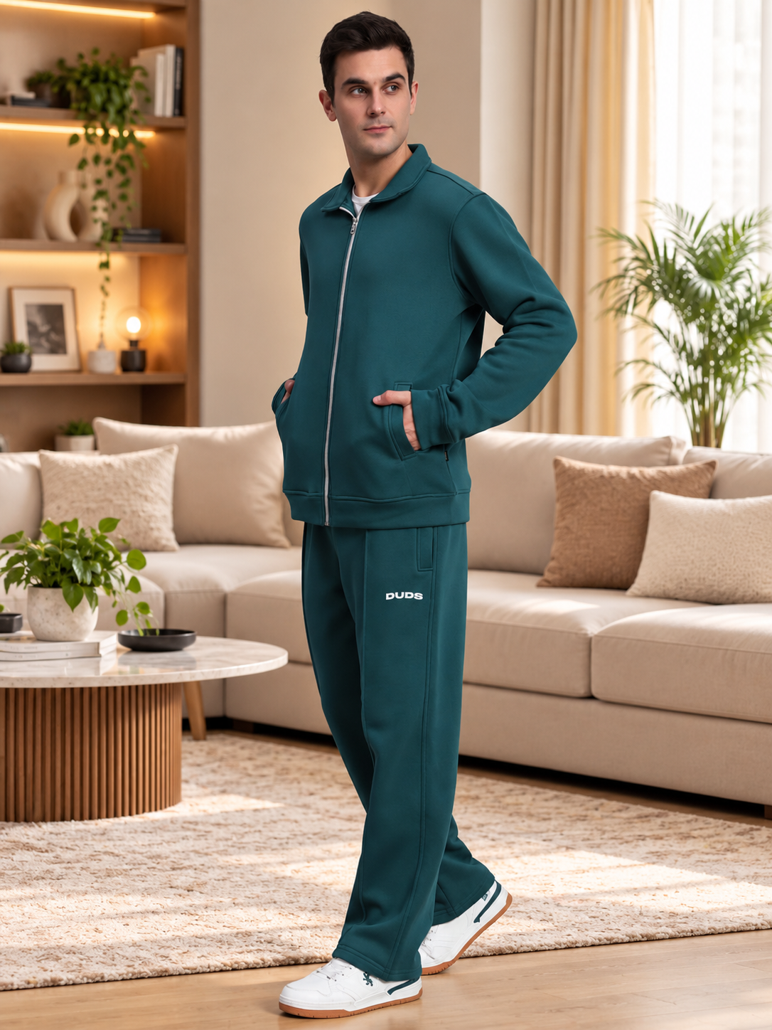SHAGGY ZIPPER FLEECE CO-ORD SET TEAL GREEN - Wearduds, view 2
