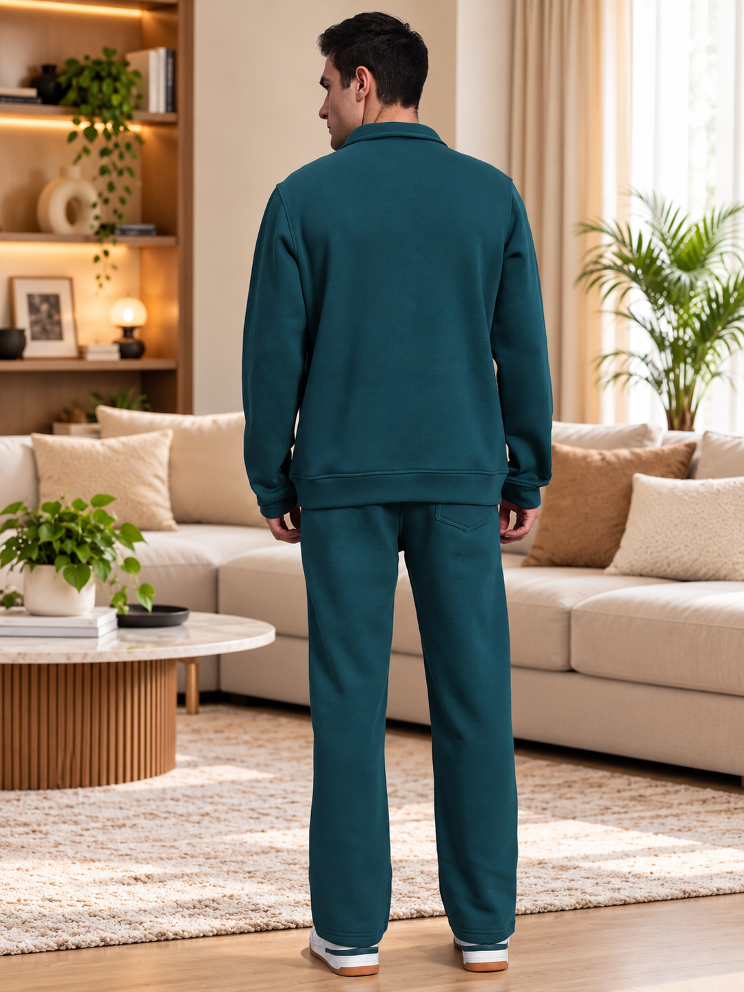SHAGGY ZIPPER FLEECE CO-ORD SET TEAL GREEN - Wearduds, view 3