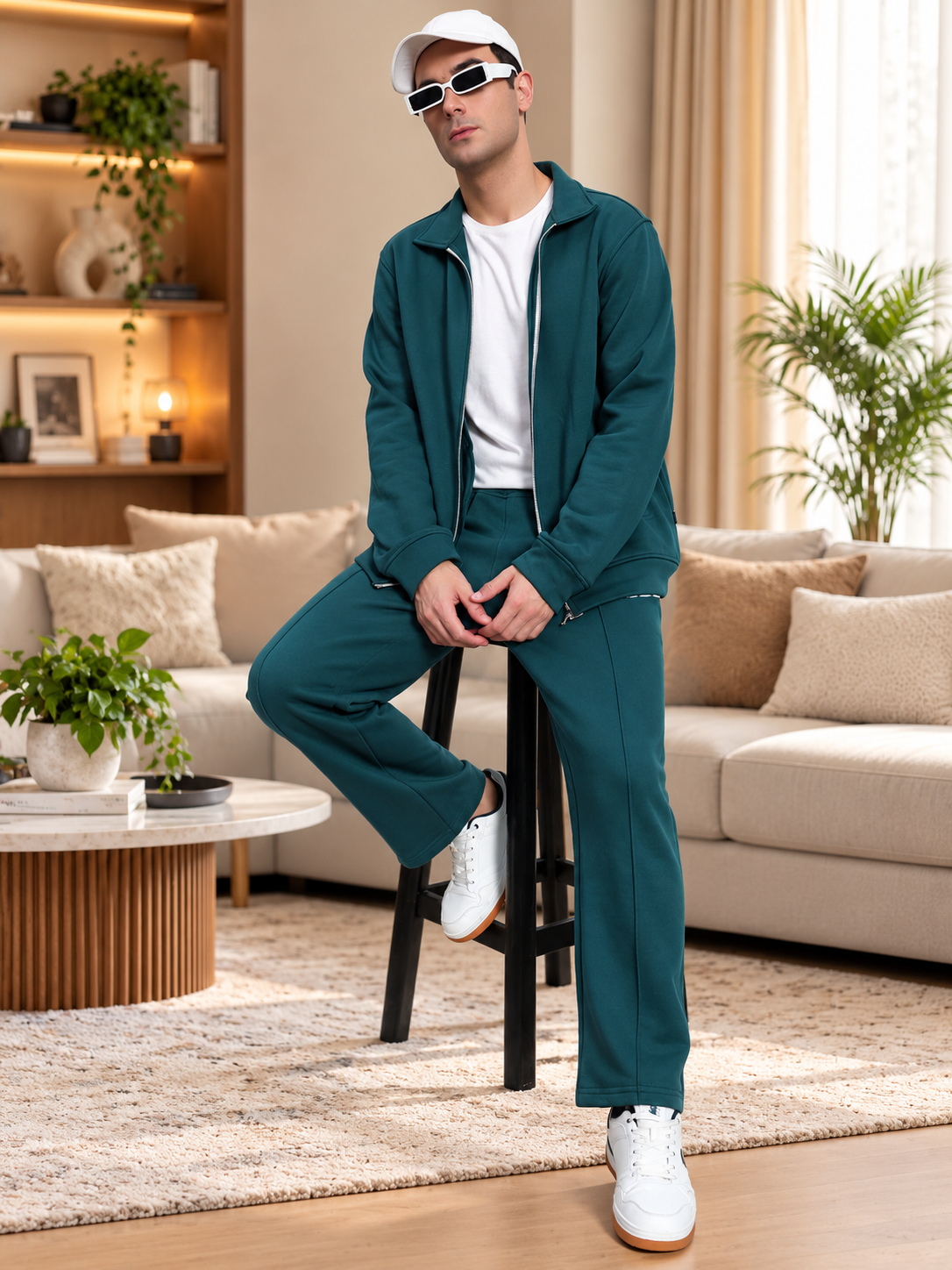SHAGGY ZIPPER FLEECE CO-ORD SET TEAL GREEN - Wearduds, view 5