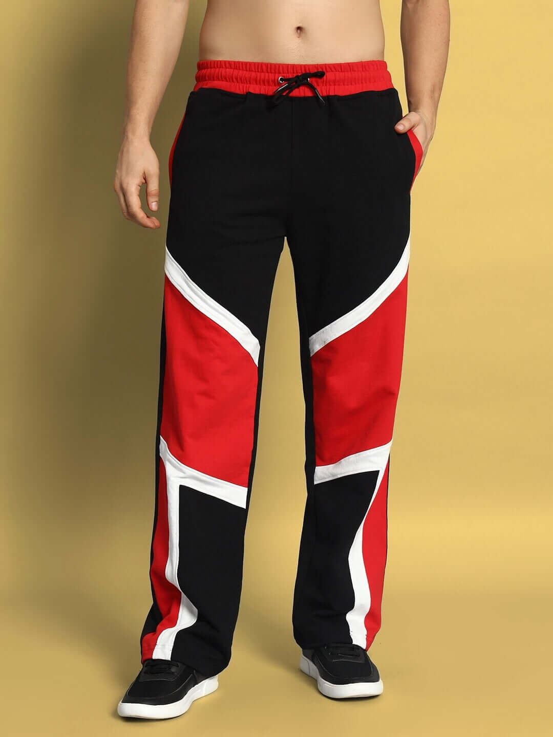 SHROUD Relaxed Fit Joggers in Black and Red, made to order by DUDS, featuring customizable fit and premium tailoring.