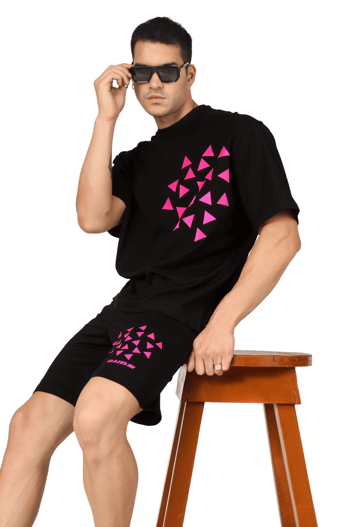 CO - ORD SET BLACK WITH MAGENTA PRINT OF STAR DUST - CO - ORD SET