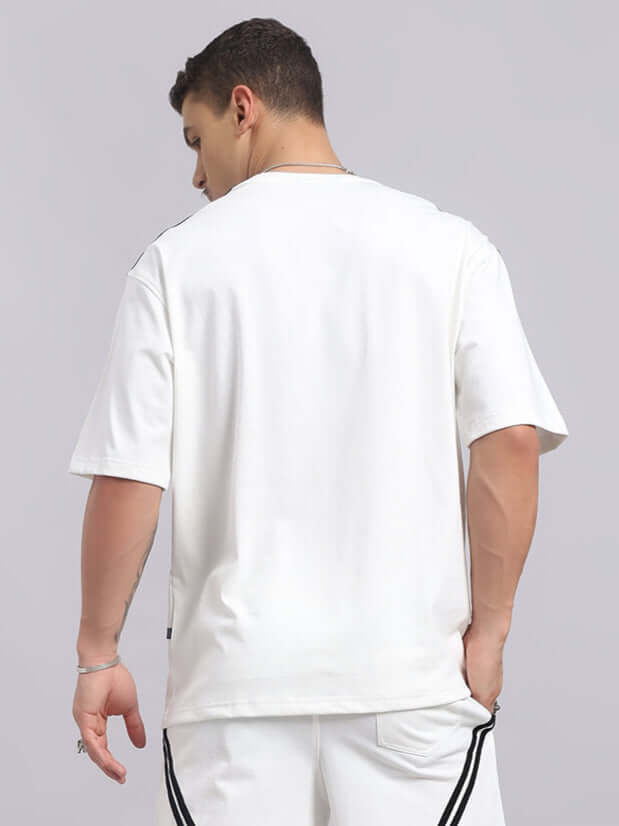 Back view of STAR JUMPER OVER-SIZED T-SHIRT OFF WHITE made with premium heavy gauge fabric.