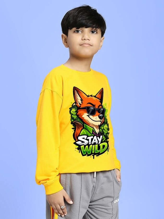 STAY WILD SWEATSHIRT FOR BOYS AND GIRLS YELLOW - KIDS SWEATSHIRT