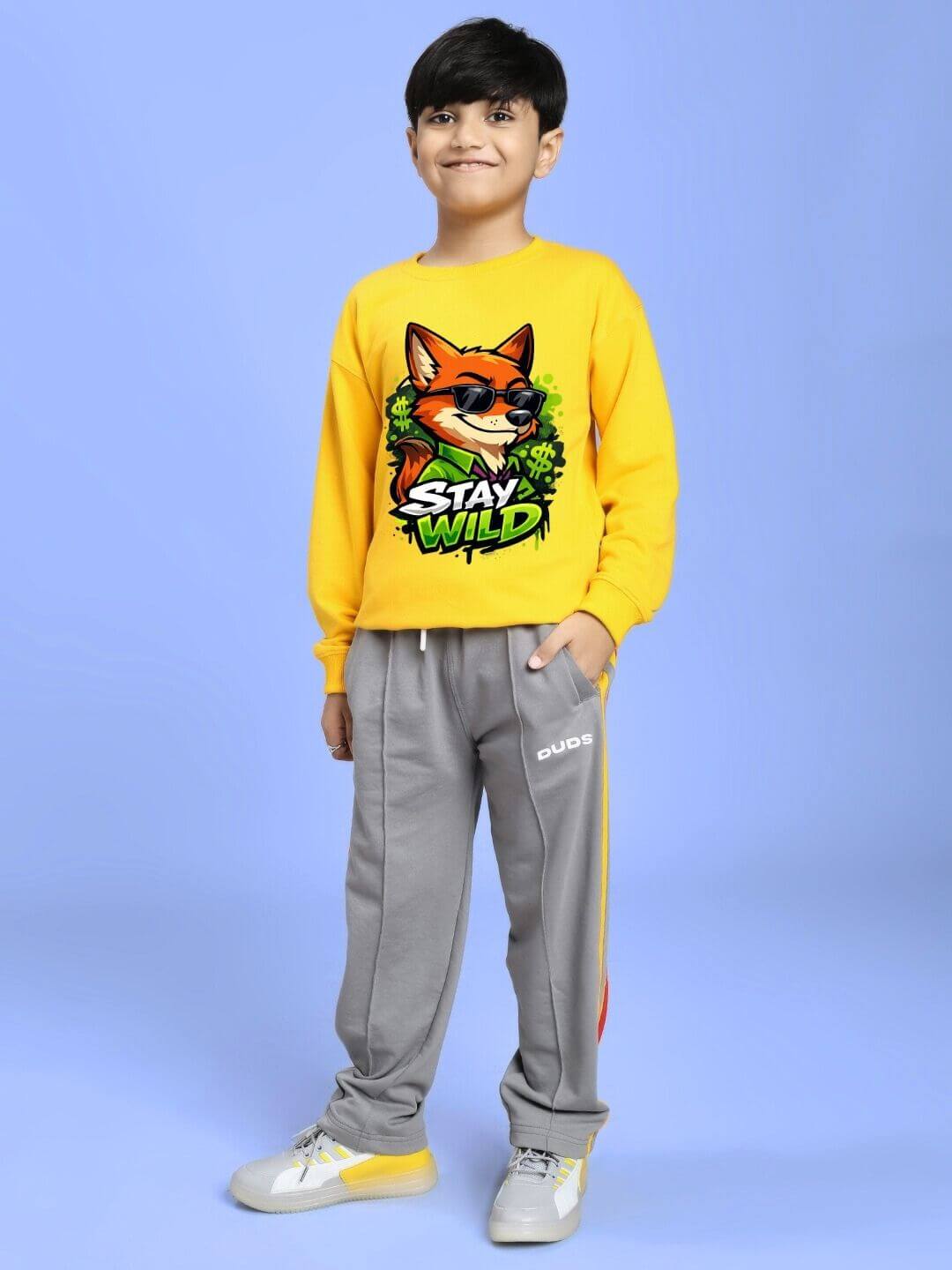 STAY WILD SWEATSHIRT FOR BOYS AND GIRLS YELLOW - KIDS SWEATSHIRT