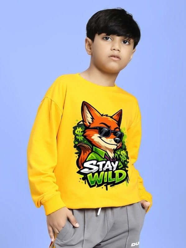 STAY WILD SWEATSHIRT FOR BOYS AND GIRLS YELLOW - KIDS SWEATSHIRT