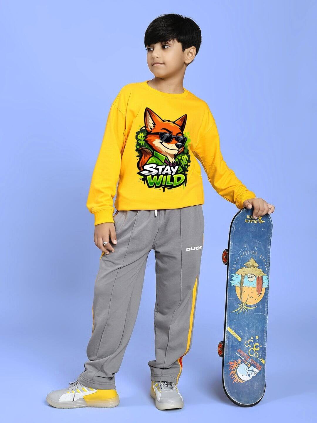 STAY WILD SWEATSHIRT FOR BOYS AND GIRLS YELLOW - KIDS SWEATSHIRT
