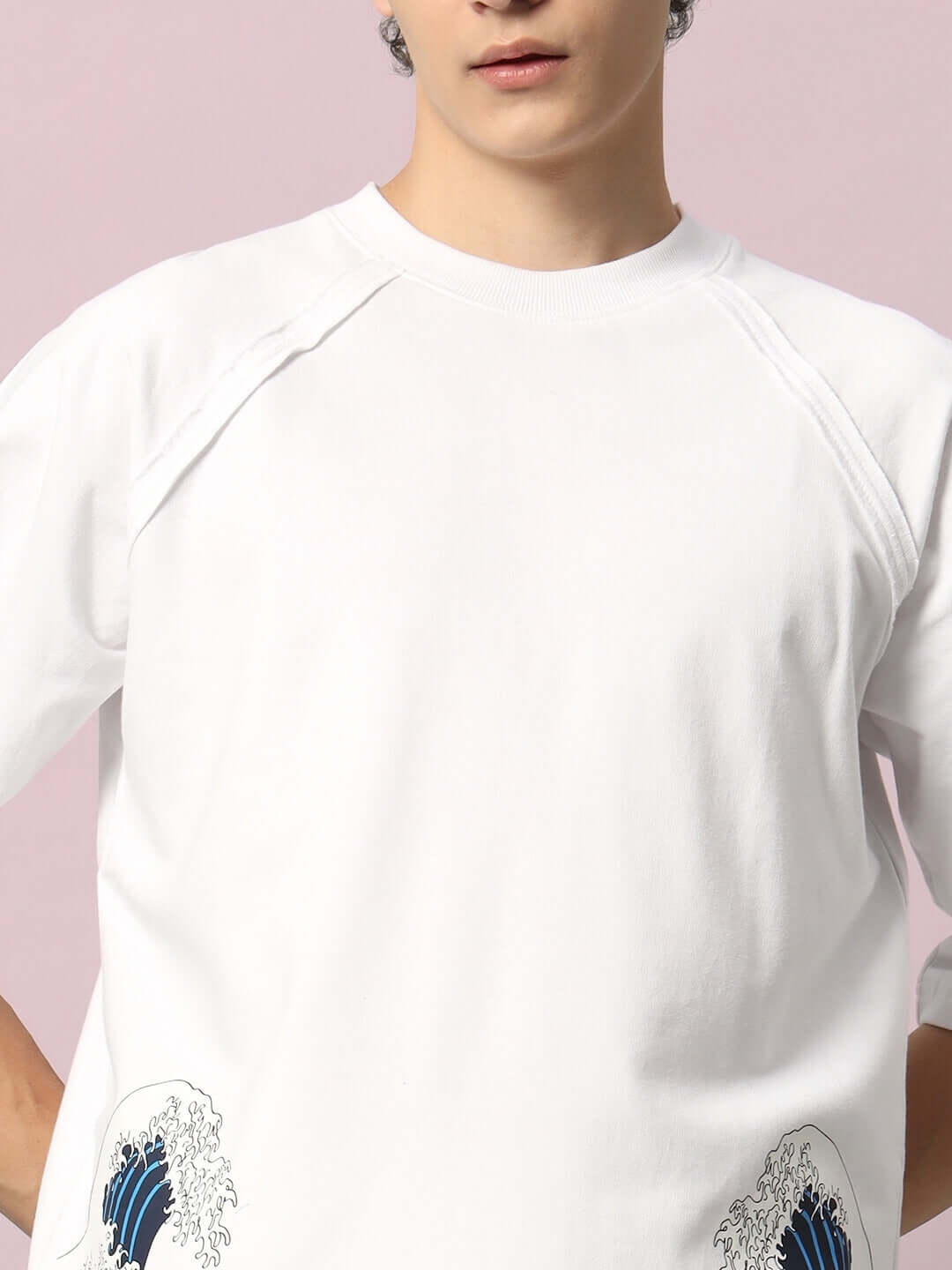 White co-ord set with Great Wave print, crafted from premium cotton French terry fabric, showcasing elegant design and comfort.