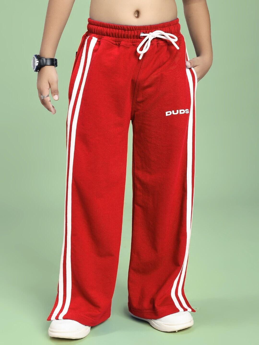 UNITED STRIPE CO-ORD SET FOR BOYS GIRLS RED with sporty stripe pants.