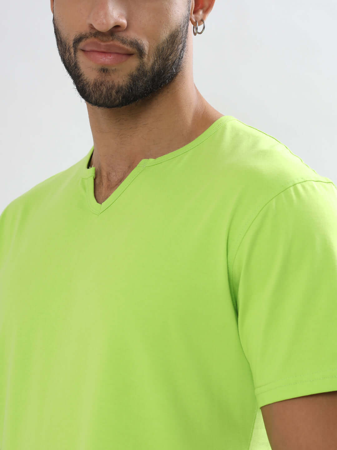 Viking Regular Fit Neon Green T-Shirt on person, made of premium 100% cotton, 190 GSM fabric, bio-washed for durability, available from Color By Colours.