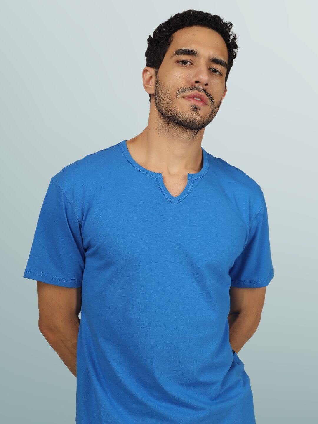 VIKING regular fit T-shirt in royal blue, made from 100% premium cotton, shown on model, perfect for casual wear. Manufactured in India.