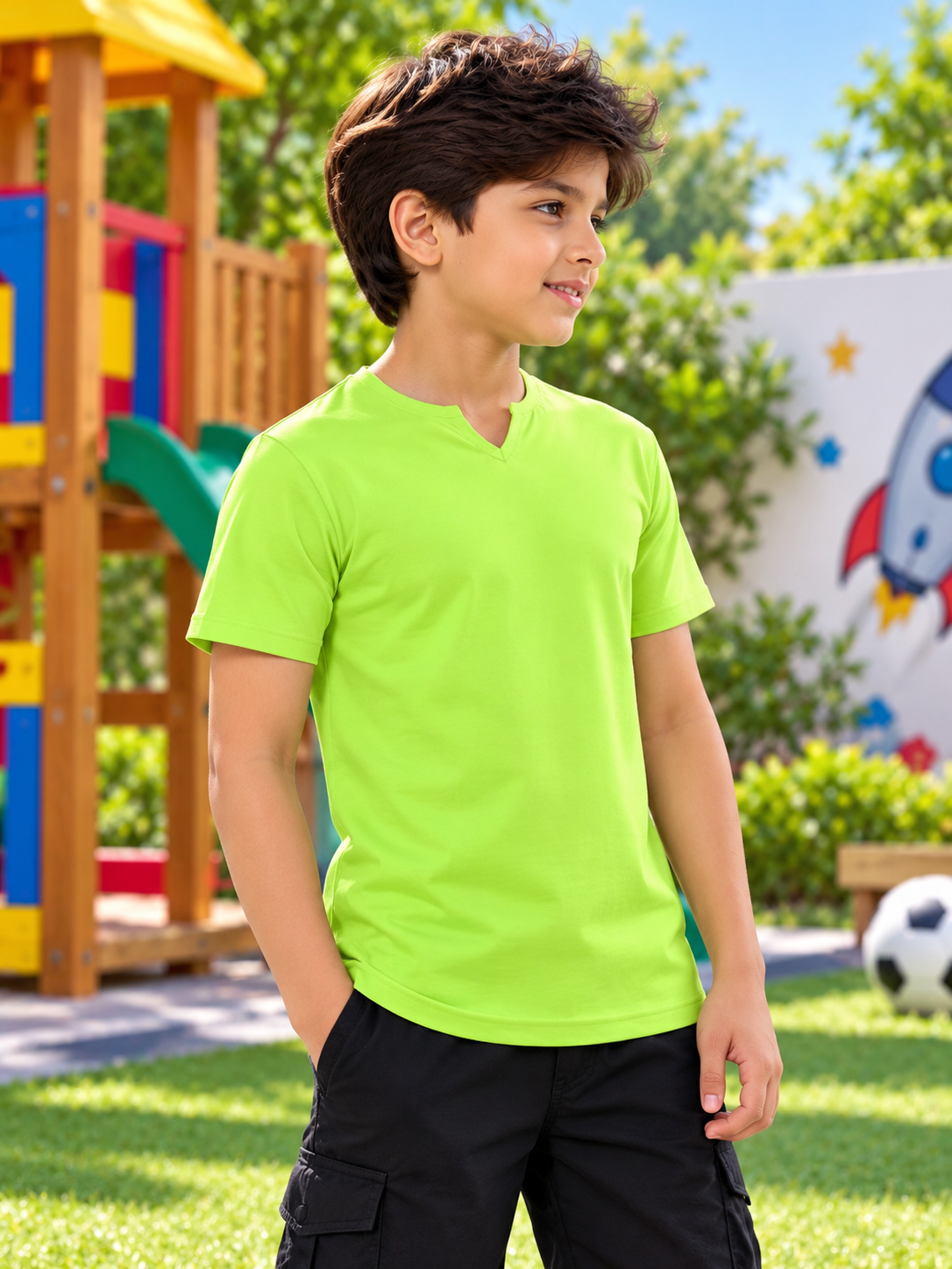 VIKING REGULAR T-SHIRT FOR BOYS GIRLS  NEON GREEN