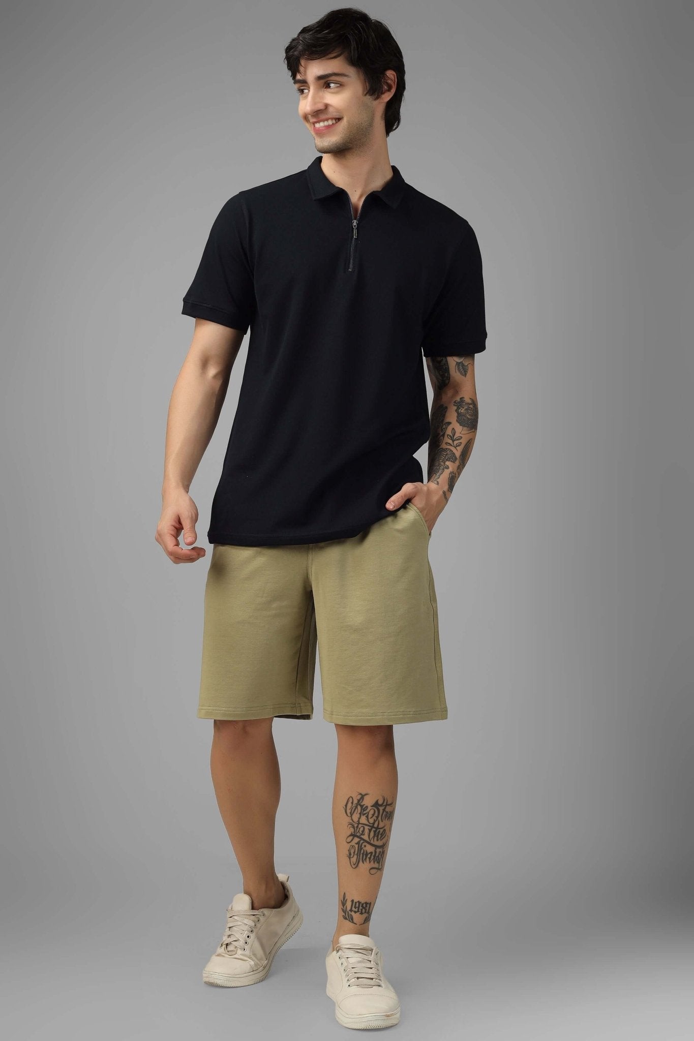 VINTAGE REGULAR FIT SHORTS GRAVEL GREEN - SHORTS