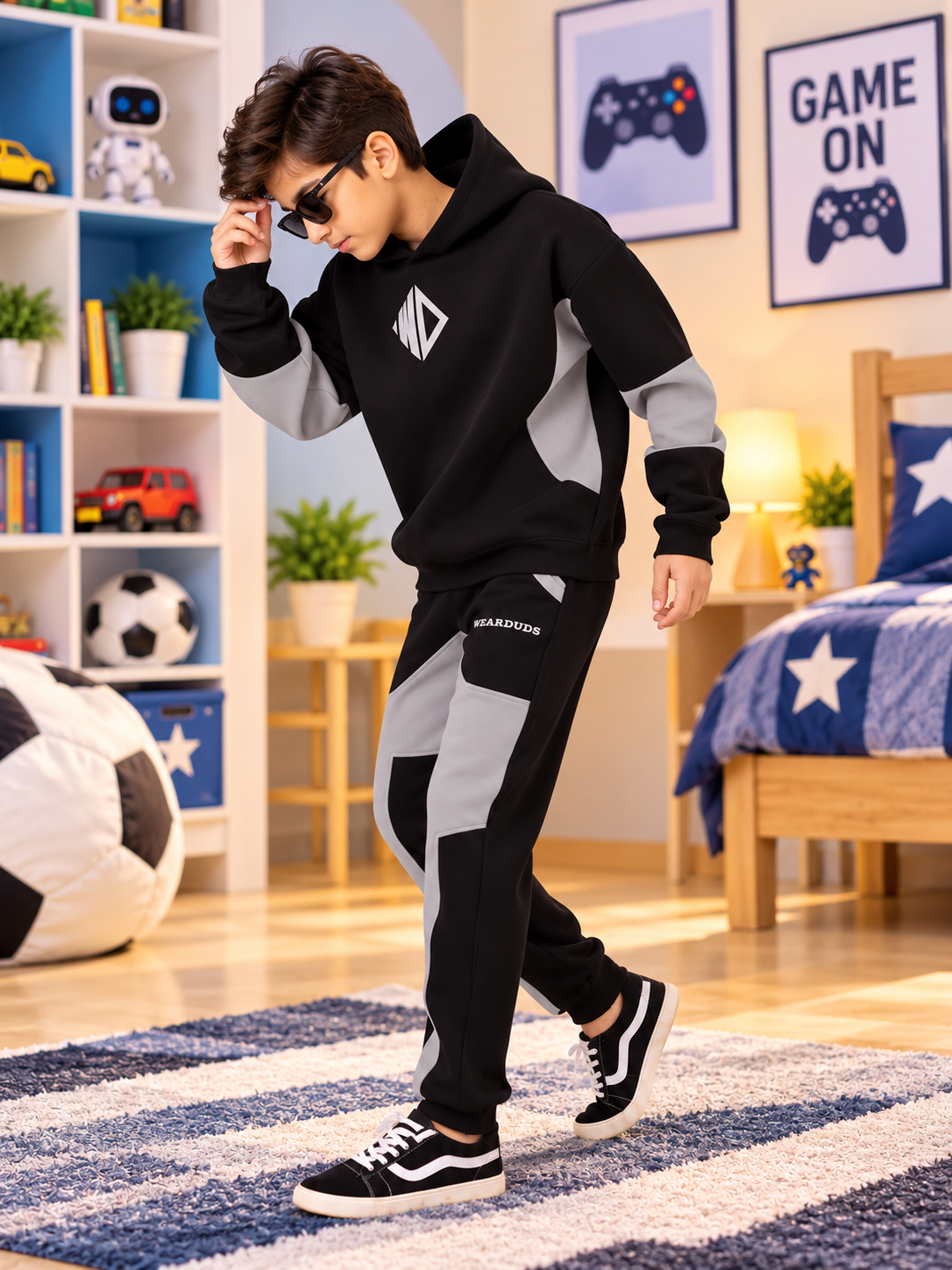 WD GORBCORE FLEECE CO-ORD FOR BOYS GIRLS BLACK GREY - Wearduds, view 5