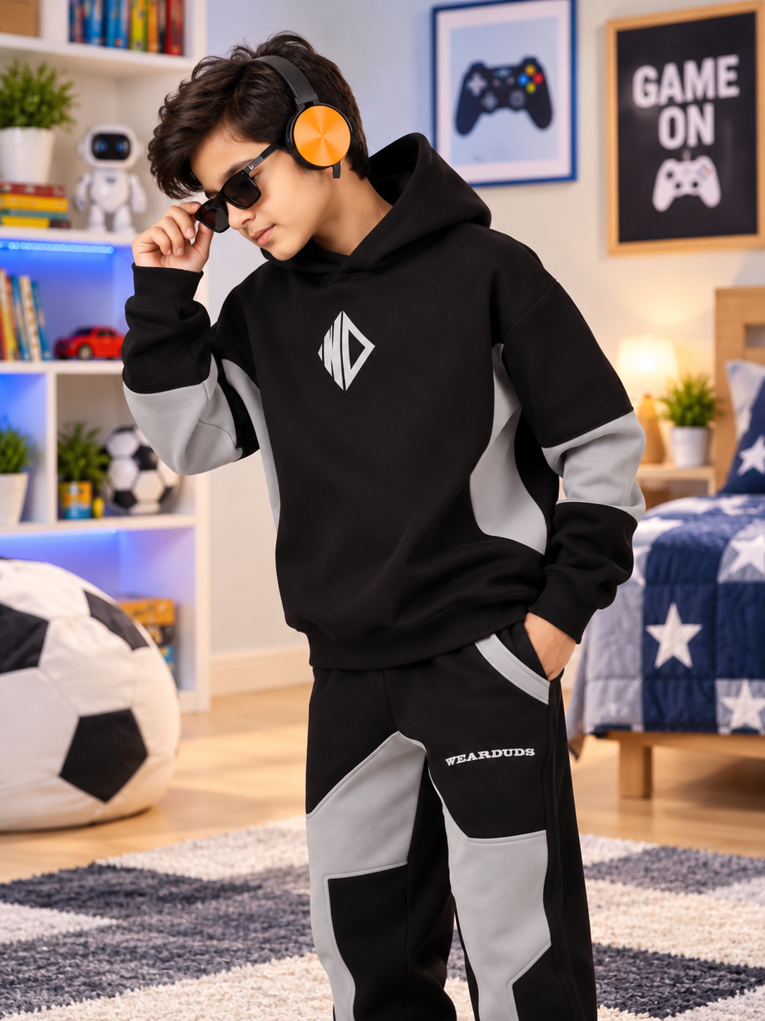 WD GORBCORE FLEECE CO-ORD FOR BOYS GIRLS BLACK GREY - Wearduds, view 7