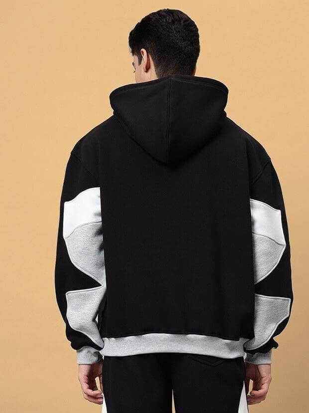 Back view of WD Sword Colorblock Co-ord in black and grey showing hooded design, ideal for custom fit orders, stylish made-to-order wear.