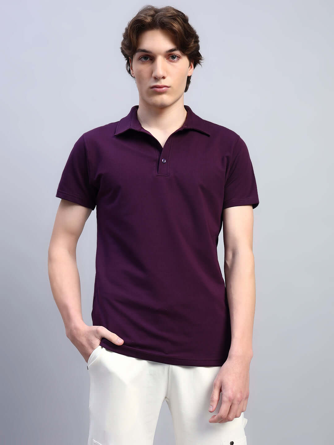 Man wearing WIDEL REGULAR FIT T-SHIRT PURPLE showcasing style and comfort