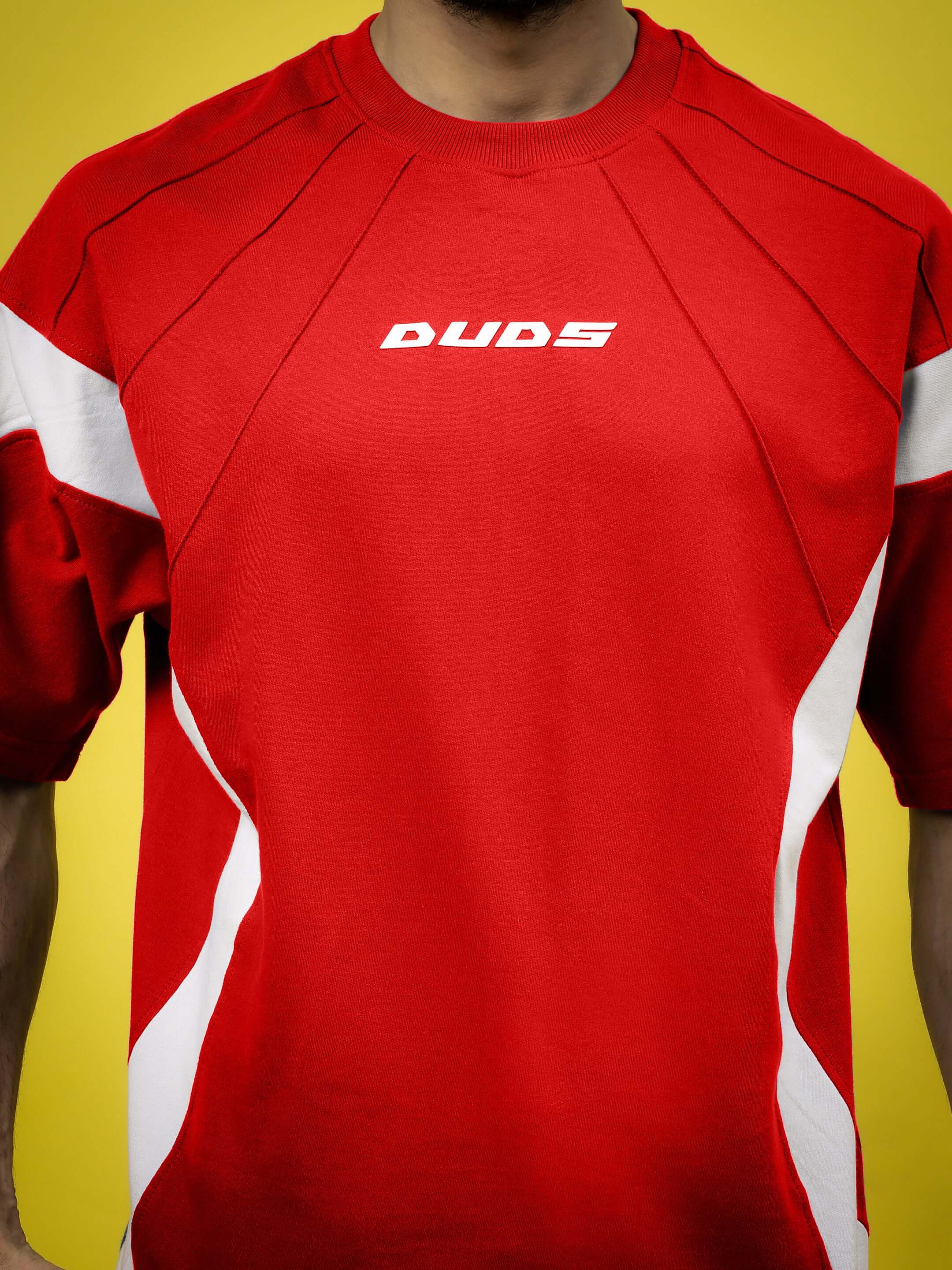 Wild Force over-sized red and white t-shirt made of premium heavy gauge fabric, ideal for comfort and style. Manufactured in India.