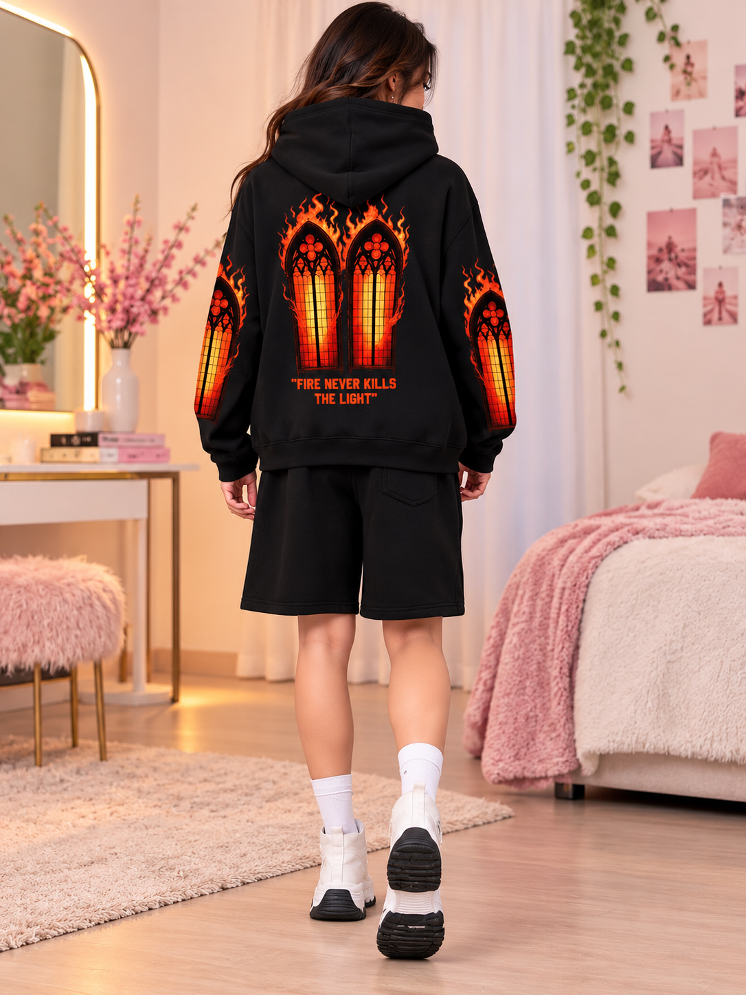WOMEN FIRE NEVER KILLS THE LIGHT FLEECE CO-ORD BLACK