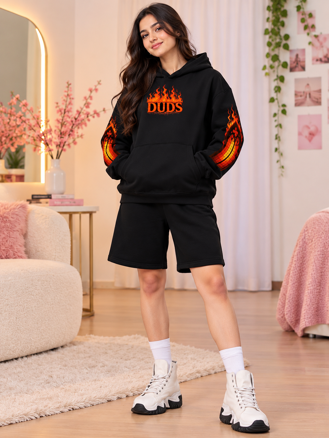 WOMEN FIRE NEVER KILLS THE LIGHT FLEECE CO-ORD BLACK
