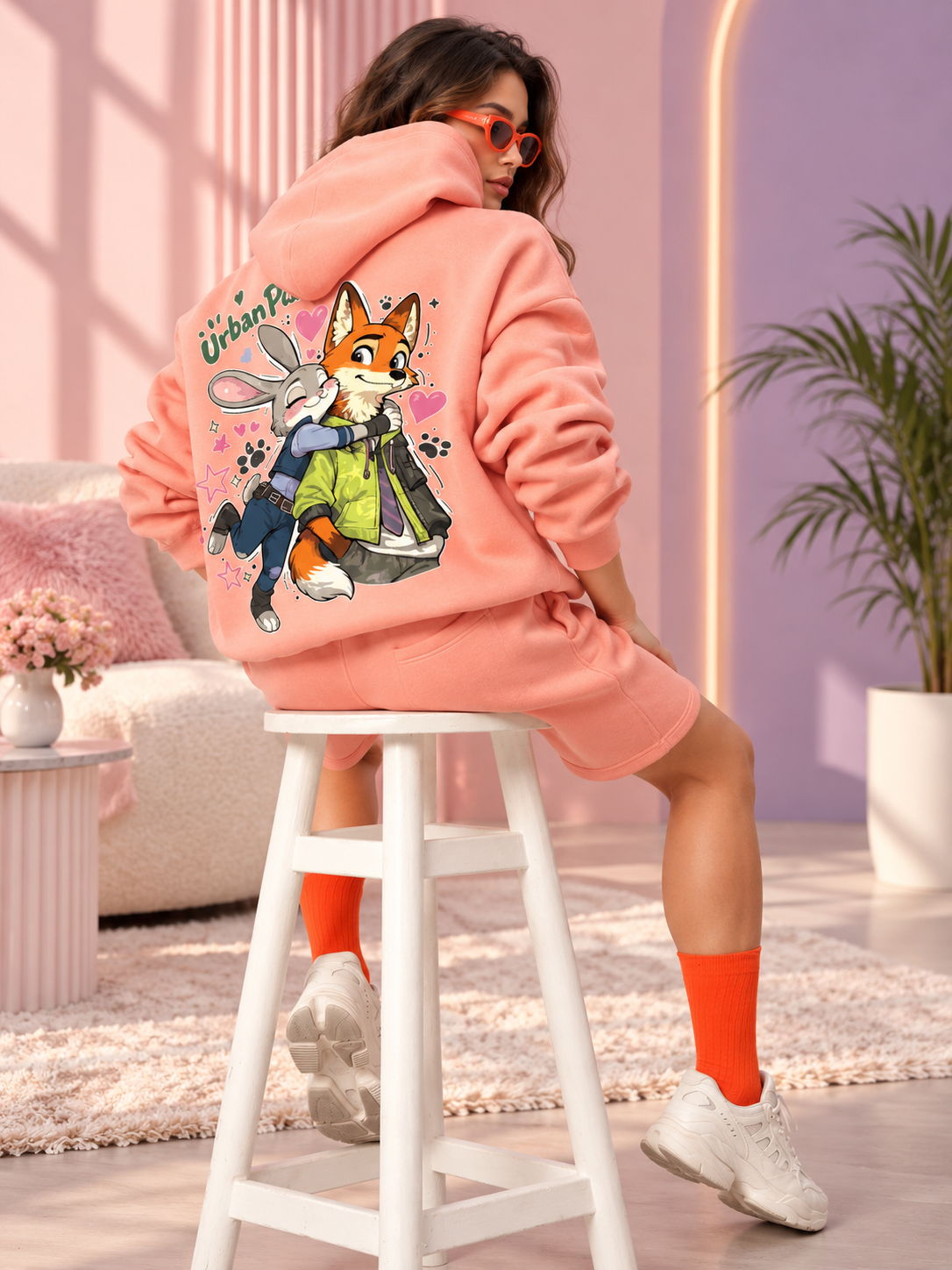 WOMEN JUDY NICK ZOOTOPIA FLEECE CO-ORD PEACH