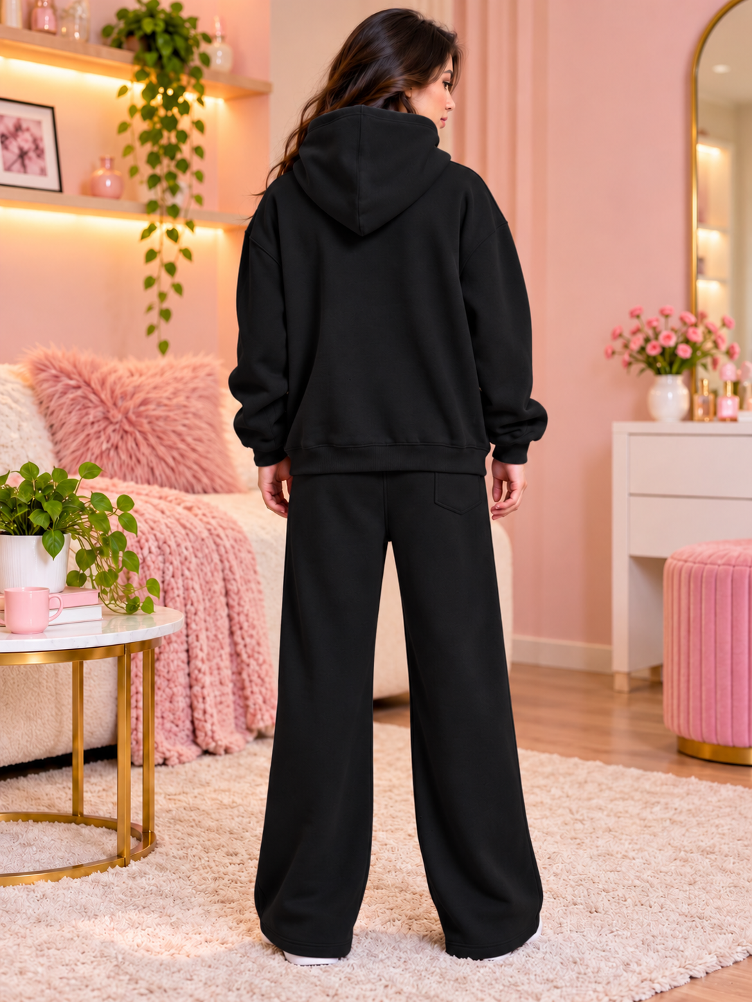 WOMEN MAKE IT HAPPEN FLEECE CO-ORD SET BLACK