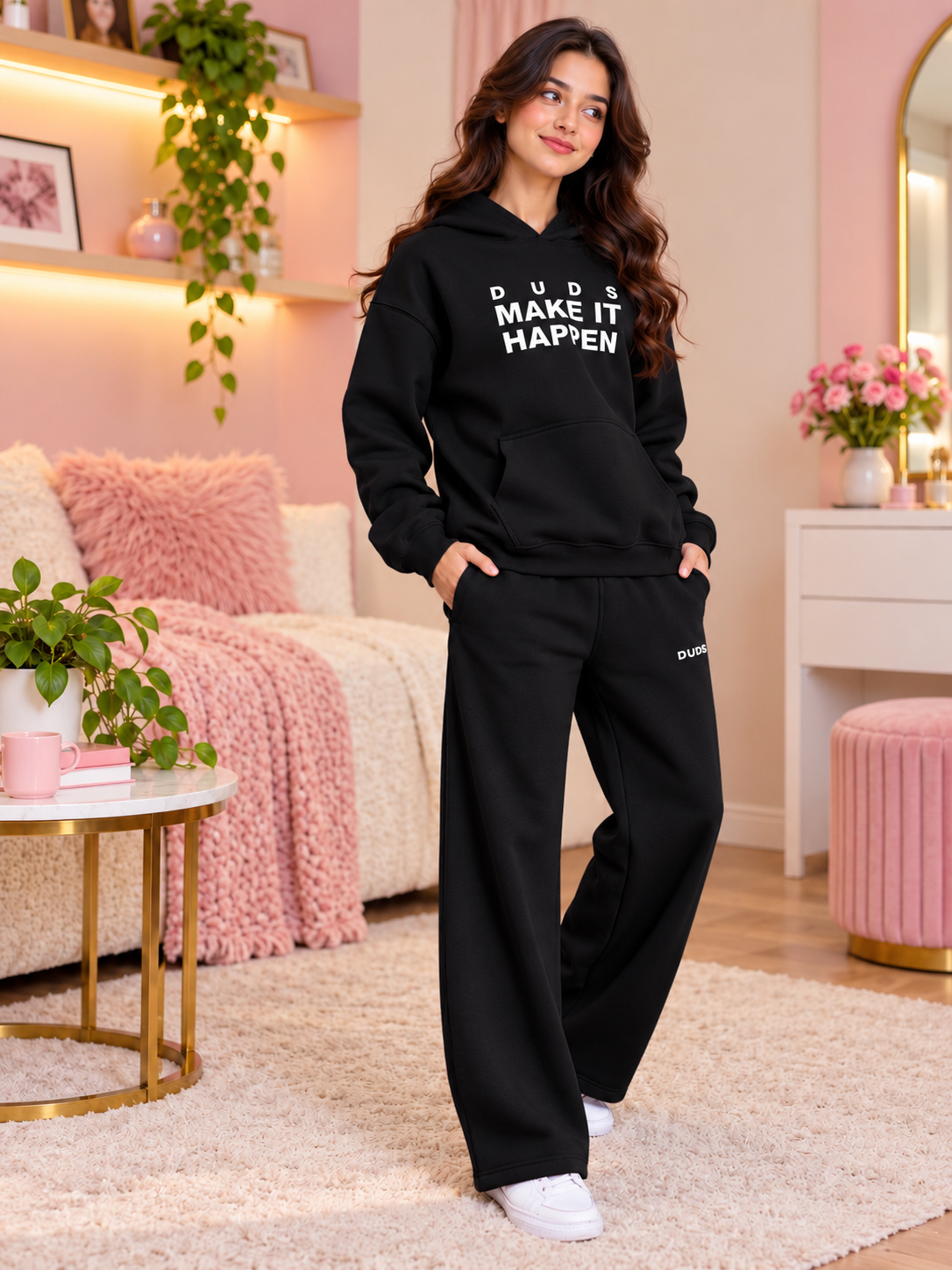 WOMEN MAKE IT HAPPEN FLEECE CO-ORD SET BLACK